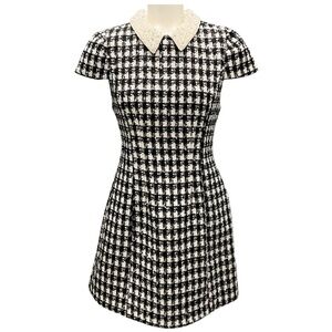 ALICE + OLIVIA BLACK / OFF WHITE VELIA TWEED MINI DRESS